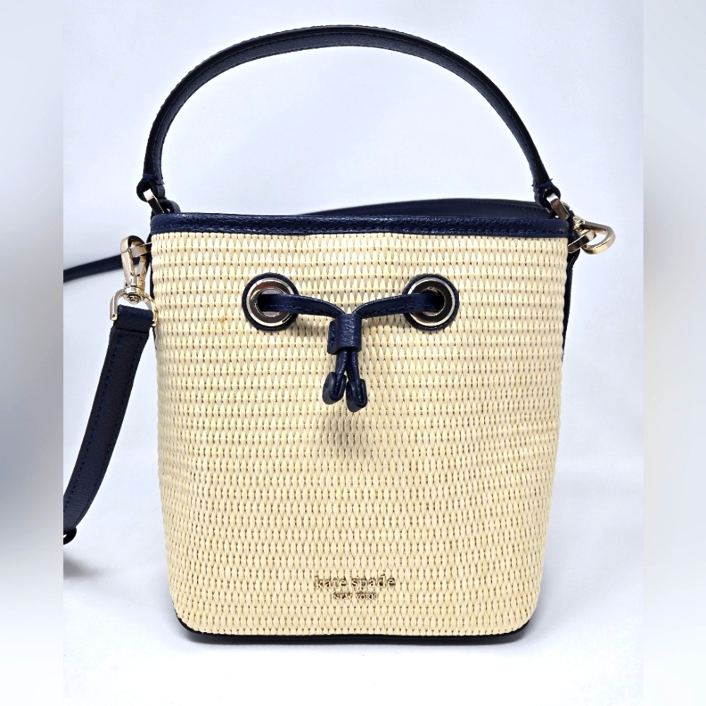 kate spade Navy and Natural Woven Bucket Bag